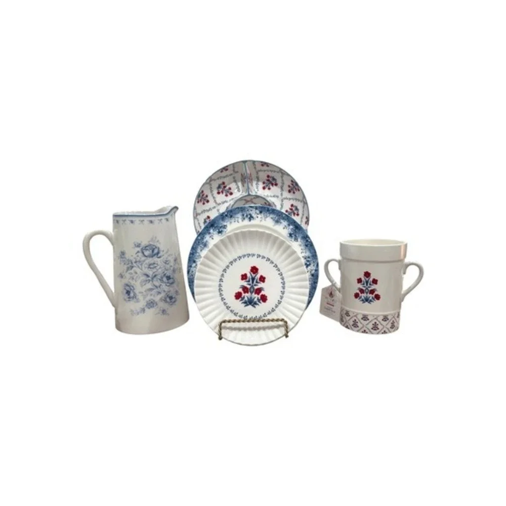 My Texas House Blue White Floral Stoneware Pitcher 3qt Toile Americana‎ Decor